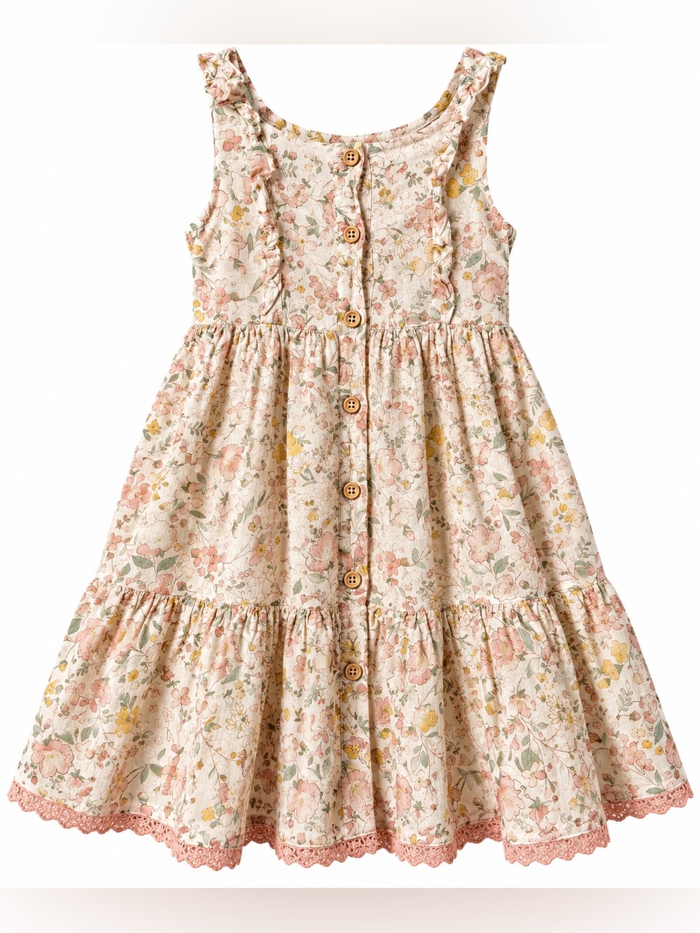 Catherine Malandrino Girls Floral Dress 5T Button Front Tiered Ruffle Boho